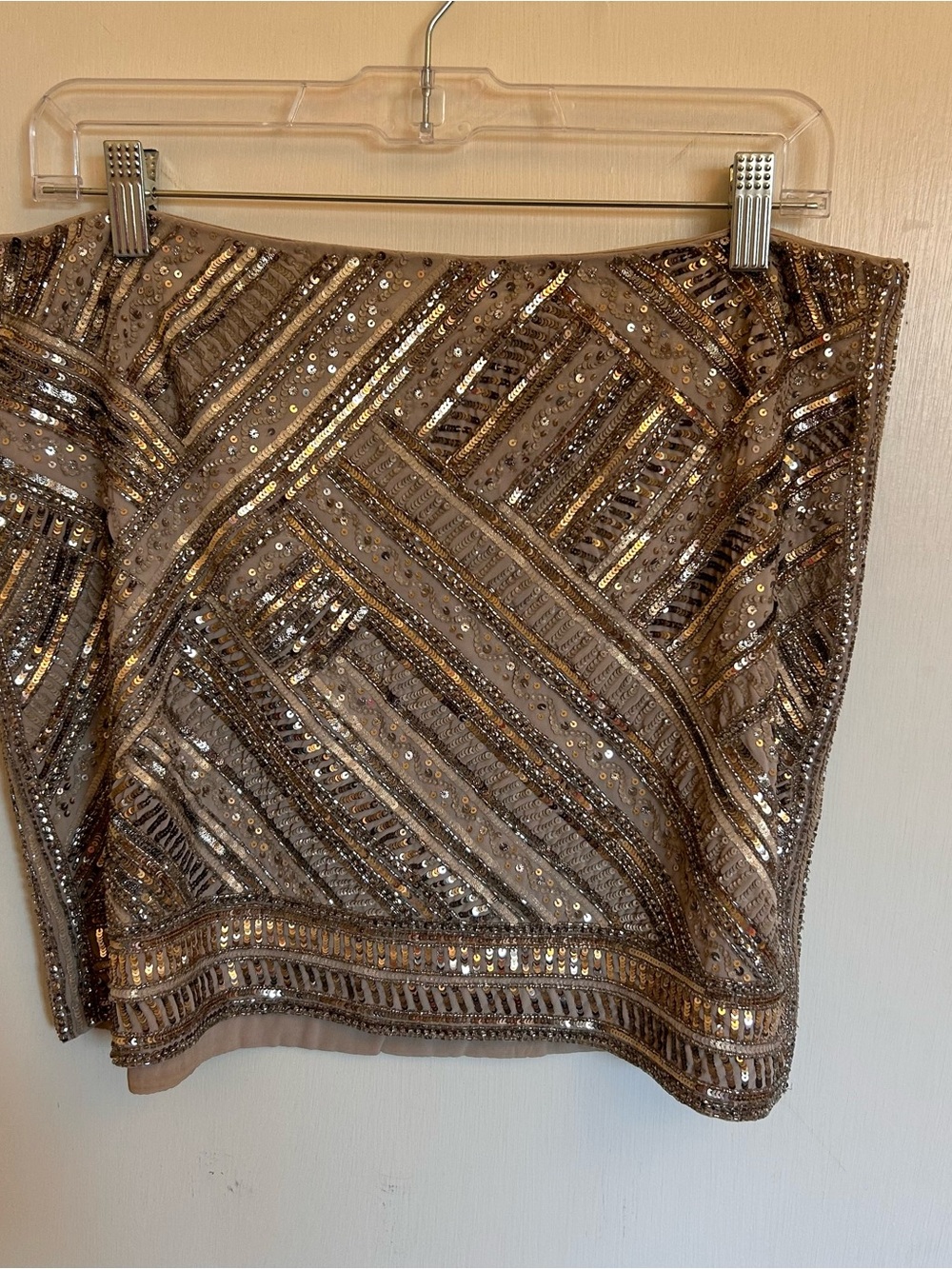Club Monaco Taupe Beaded Mini Skirt with Gold Sequins